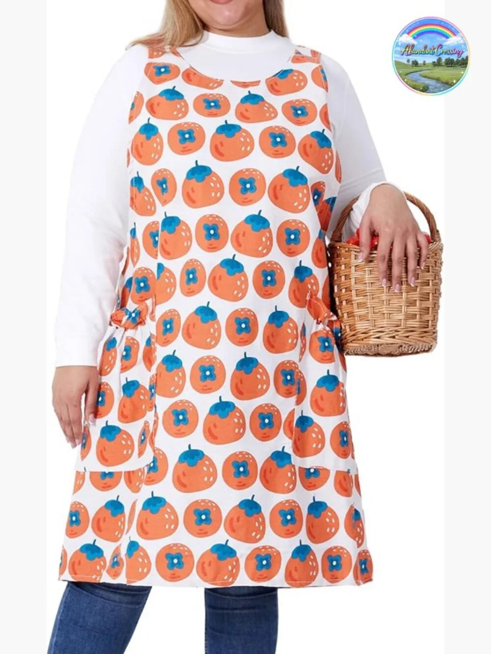 Plus Size Cotton Linen Blend Apron with Cross Back Adjustable Straps